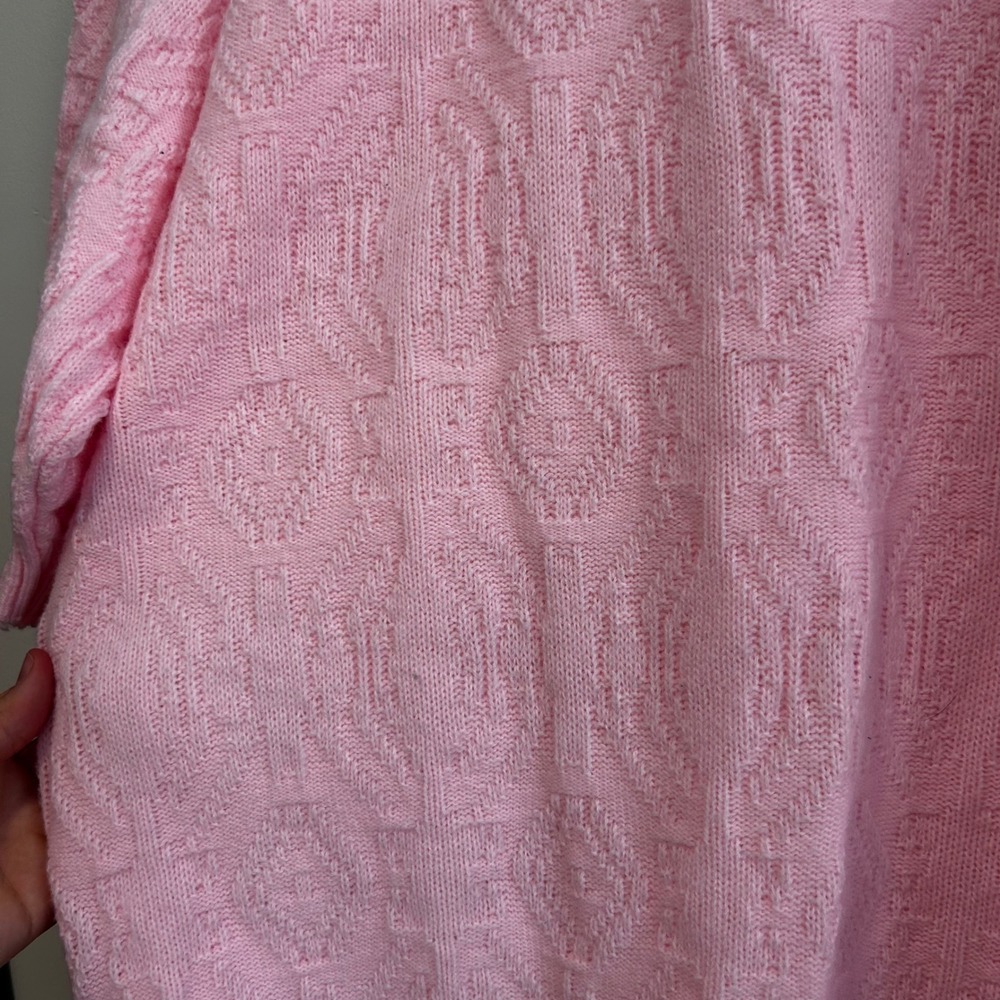 Vintage Stagelight Pink Geometric Textured Knit Elbow Sleeve Sweater Top USA - Picture 8 of 8